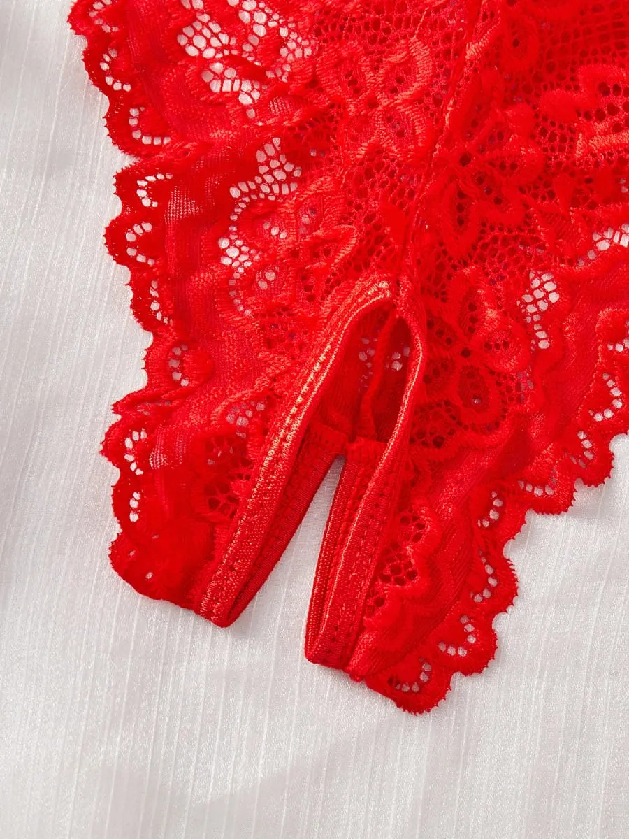 Sexy Set Offener Bodysuit Unterwäsche Für Frauen Spitze Perspektive Nachtrock Sex Kostüme Erotische Dessous Korsetts BH und Höschen Set