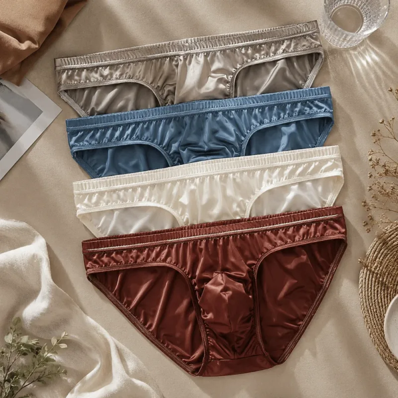 Roupa íntima masculina legal e suave, cintura baixa, bolsa com protuberância, cuecas de seda gelada, lingerie respirável, calcinha de seda de cetim, rotina diária — image 17