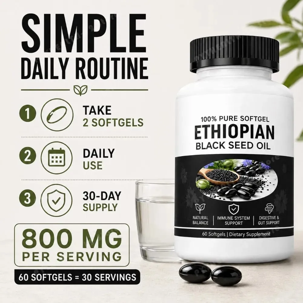 Ethiopian Black Seed Oil Softgels 800mg Cold Pressed Nigella Sativa Immune Digestive Gut Support Supplement 60 Count Non-GMO — image 5