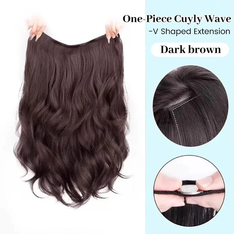 20Inch Synthetic Long Curly Wavy Layered V-Shaped Clip-in Hair Extension 4 Clip Heat Resistant Hairpiece for Women Daily Party