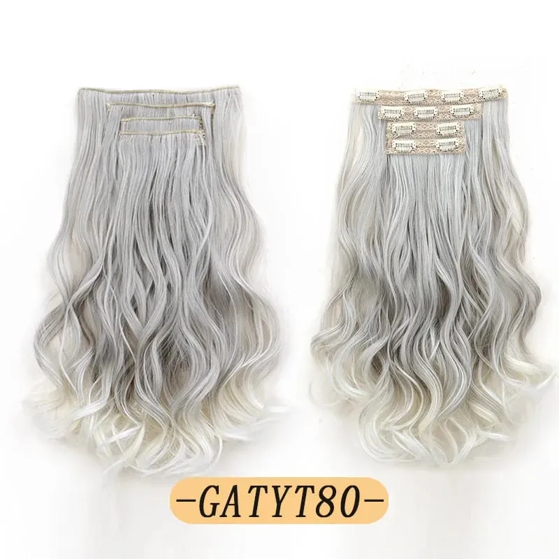 Synthetic 16Inch 11Clips Long Curly Hair Extension Heat Resistant Hair Extension Clips In Ombre Black Brown Blond Women — image 12