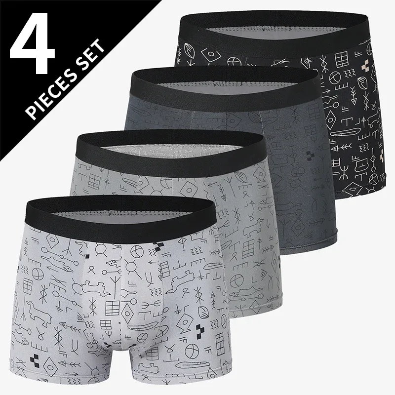 4 balení pánské jednobarevné sexy boxerské prádlo velikosti Evropa a Amerika Antibakteriální prodyšné pánské kraťasy velké velikosti Spodní prádlo — image 12