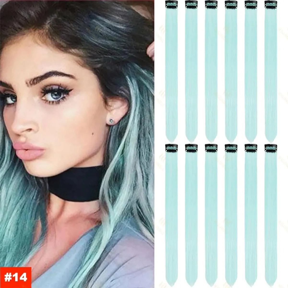 2026 Colored Highlight Hair Extensions 22 Inch Synthetic Rainbow Long Straight Hairpieces Purple Pink Blue for Women Girls Kids