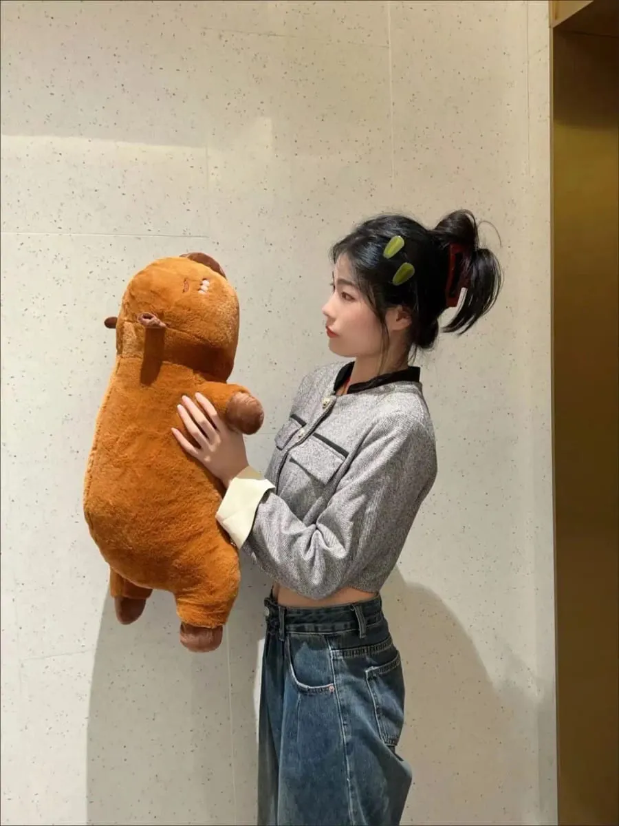 Kawaii Capybara Plüschtier Gefüllte Capibara Flauschige Puppe Langer Schlaf Weiches Kissen Sofakissen Nickerchen Schlafspielzeug für Schule Weihnachten — image 8