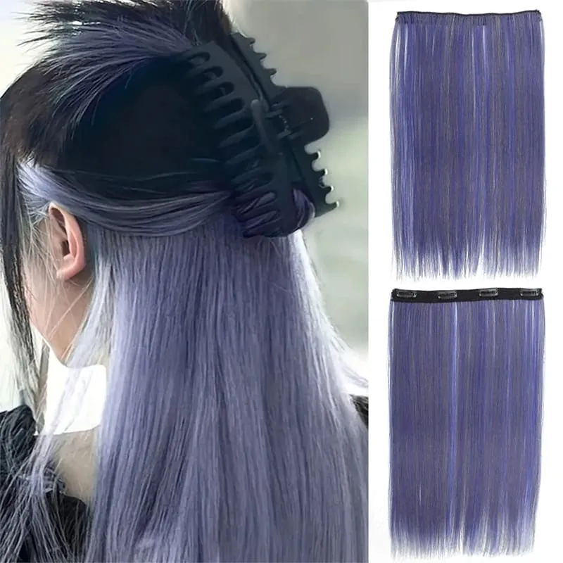 One piece hanging ear dyed synthetic wig piece for women highlighted color hair extensions — image 22