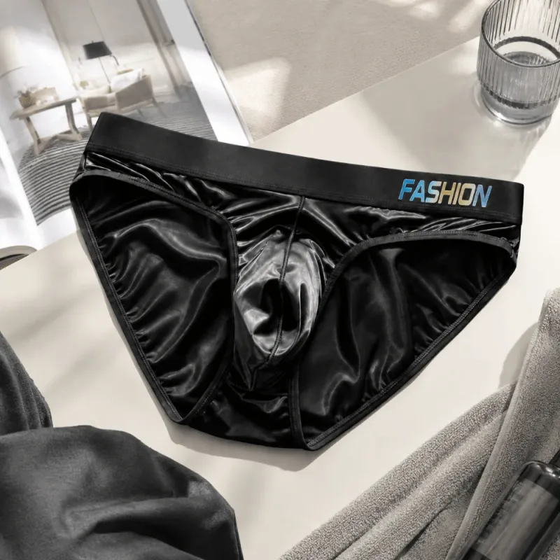 Underwear Men's Triangle Panties Low Waist Ultra Smooth Satin Silky Briefs Lingerie Gradient Letter Glossy Underpants Daily Wear