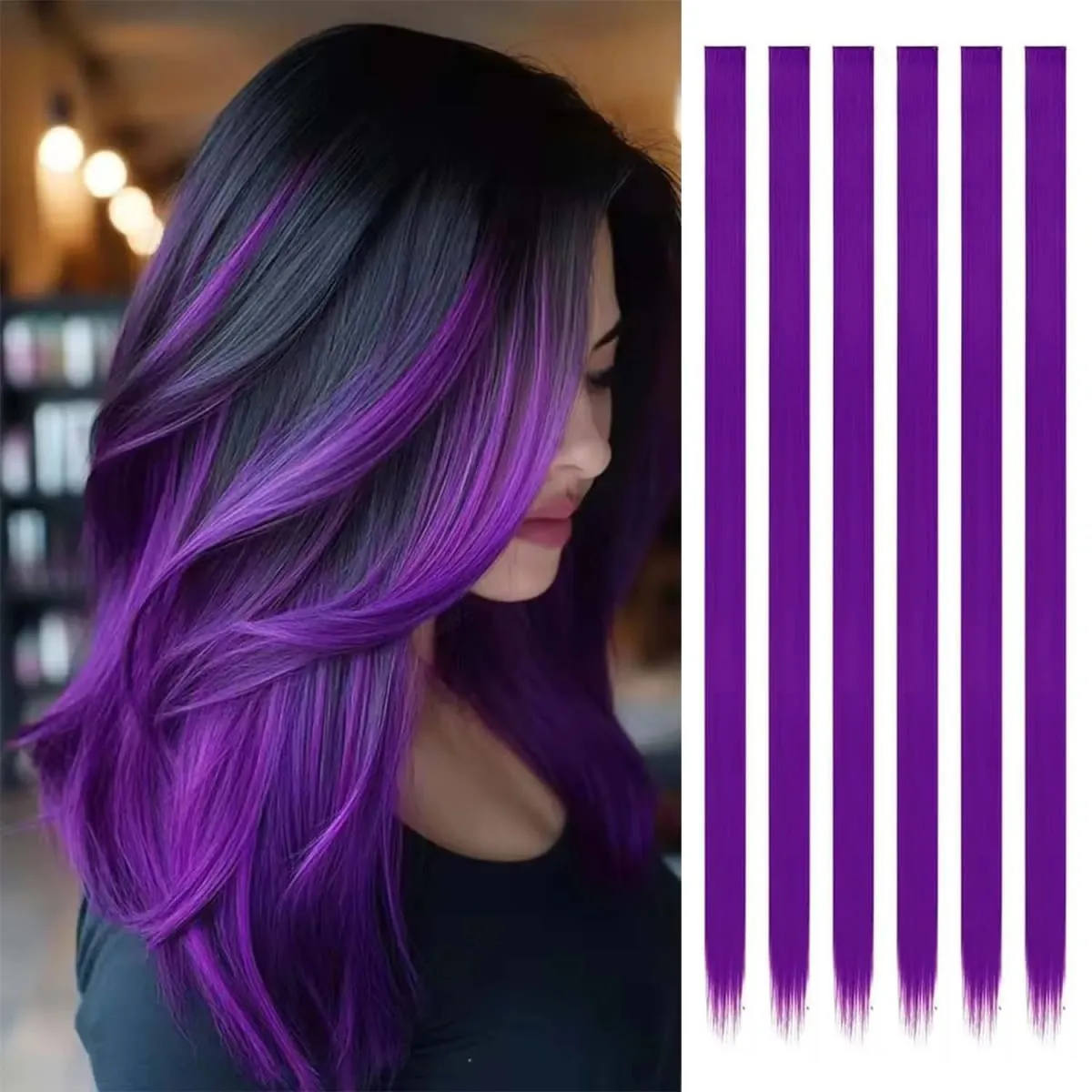 Estensioni a clip da 6 pezzi Estensioni sintetiche per capelli colorati da 24 pollici Punti salienti del partito Posticci lunghi dritti per donne Ragazza per bambini