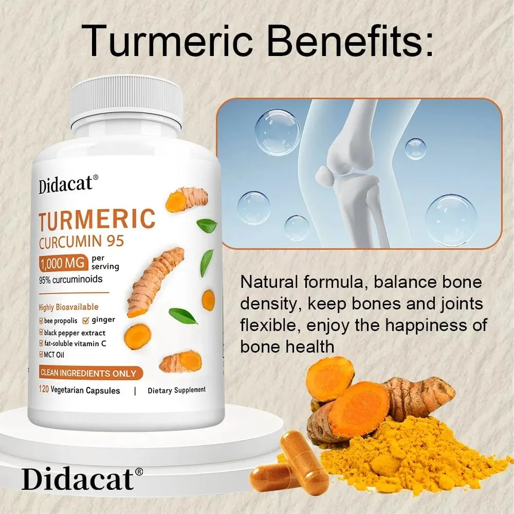Turmeric Curcumin Supplement 1 000mg – 95% Curcuminoids with Black Pepper & Ginger Supports Joint & Antioxidant Health