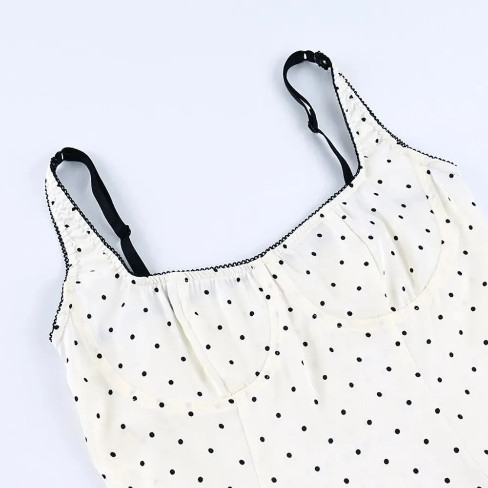 Street Chic Spaghetti Strap Polka Dot Tank Top Square Neck Slim Cropped Sleeveless Silk Vest Off-shoulder Lace Camis Female — image 2