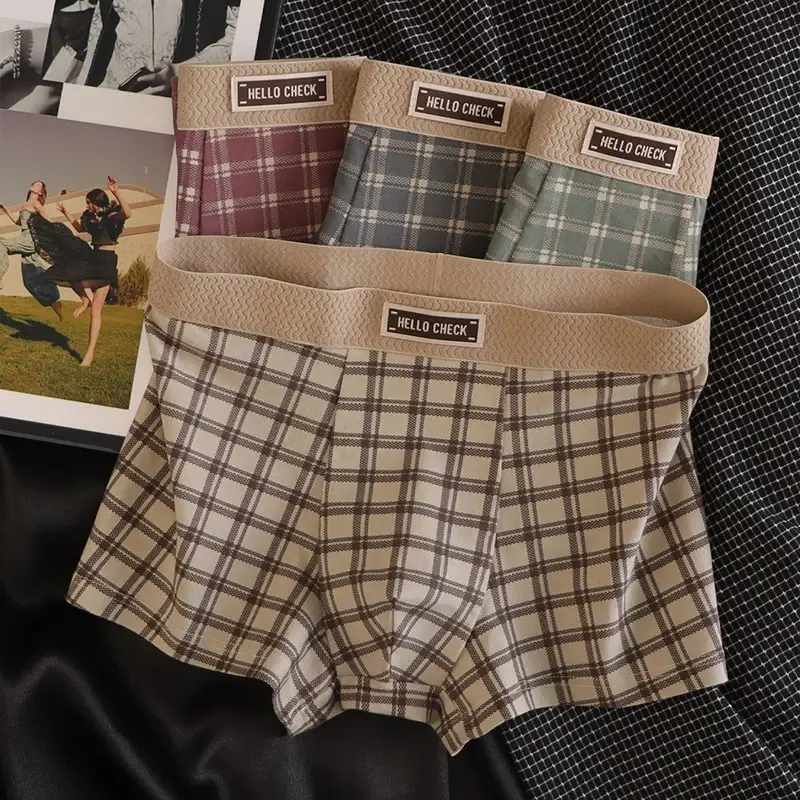 4-Piece Men's Checkered Printed Retro Boxer Shorts, Soft, Comfortable, Breathable Underwear, Men's Seamless Boxer Shorts — image 6
