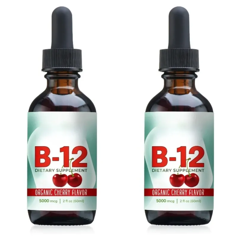 Cecair Vitamin B12 Methylcobalamin Menjatuhkan 5000 Mcg Perisa Ceri 2 Fl Oz 60 Hidangan Suplemen Harian Tanpa Gula Vegan