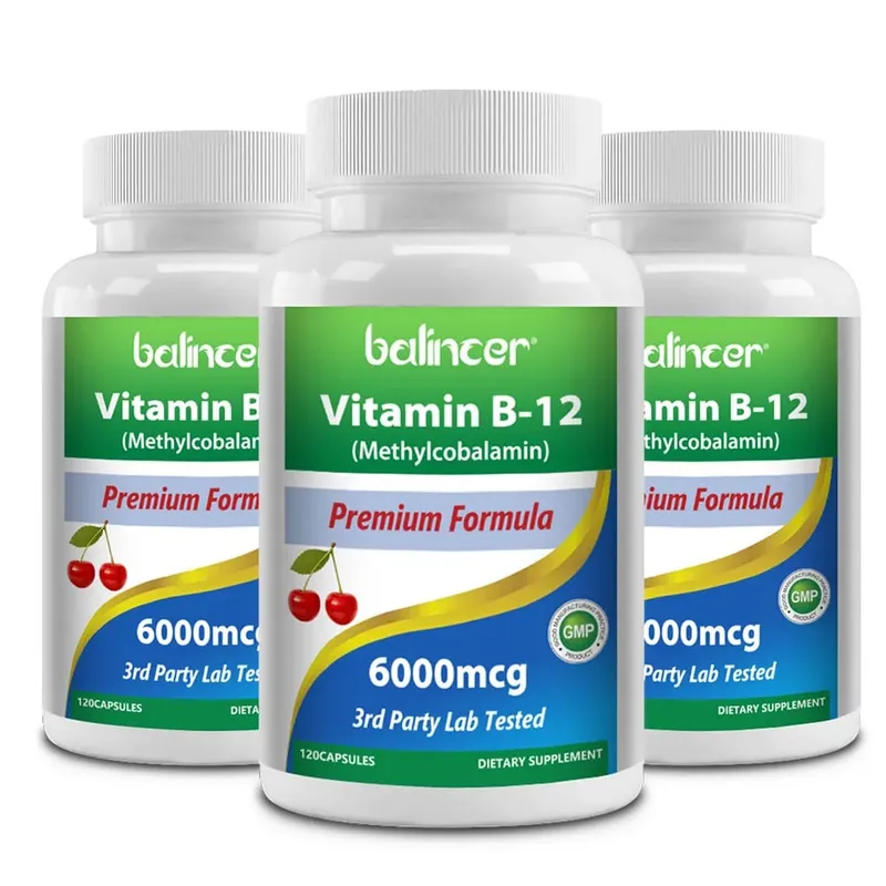 Vitamin B12 Supplement 6000mcg - Energy Brain Memory Mood Heart Function Nervous & Immune System Support 30/60/120 Capsules