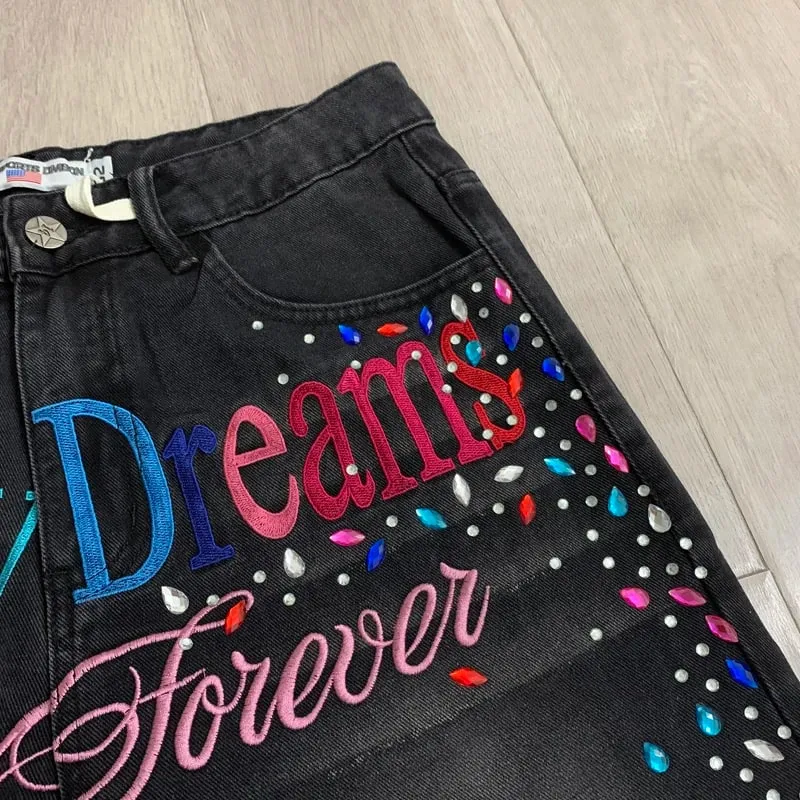 2026 Latest Style VALLEY Shiny Diamond Logo Denim Shorts Vintage Washed Men Women High Quality Fashion Skinny Jeans — image 5