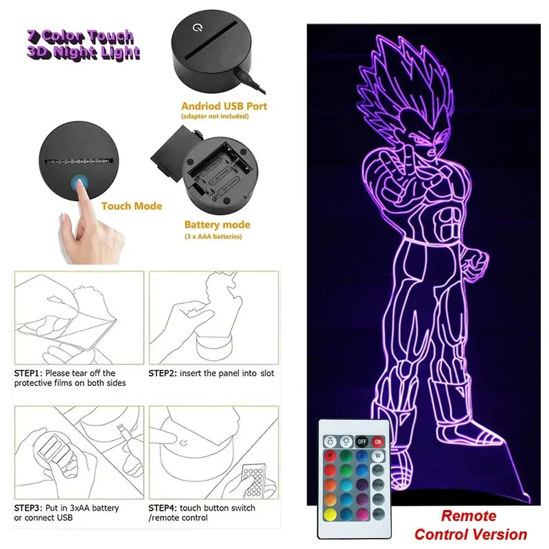 Dragon Ball Z Anime Figures Goku Vegeta Gohan Broly 3D Lamp PVC Action Figures Toys for Children Trunks Buu Super Saiyan Gifts — image 30