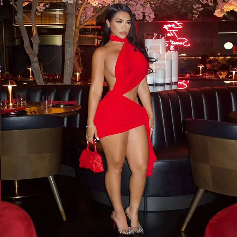 Asymmetrical Tassel Halter Backless Mini Dresses White Red Sexy Club Outfits for Woman Birthday Dinner Dress D17-CC20 — image 3