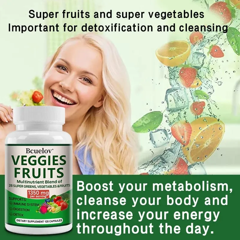 1350mg Fruit and Vegetable Supplement - 28 Complex Nutrients - Boosts Digestion Detoxification and Immune Support