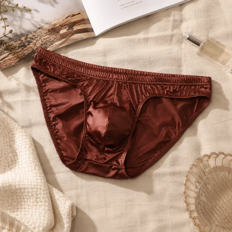 Roupa íntima masculina legal e suave, cintura baixa, bolsa com protuberância, cuecas de seda gelada, lingerie respirável, calcinha de seda de cetim, rotina diária — image 8