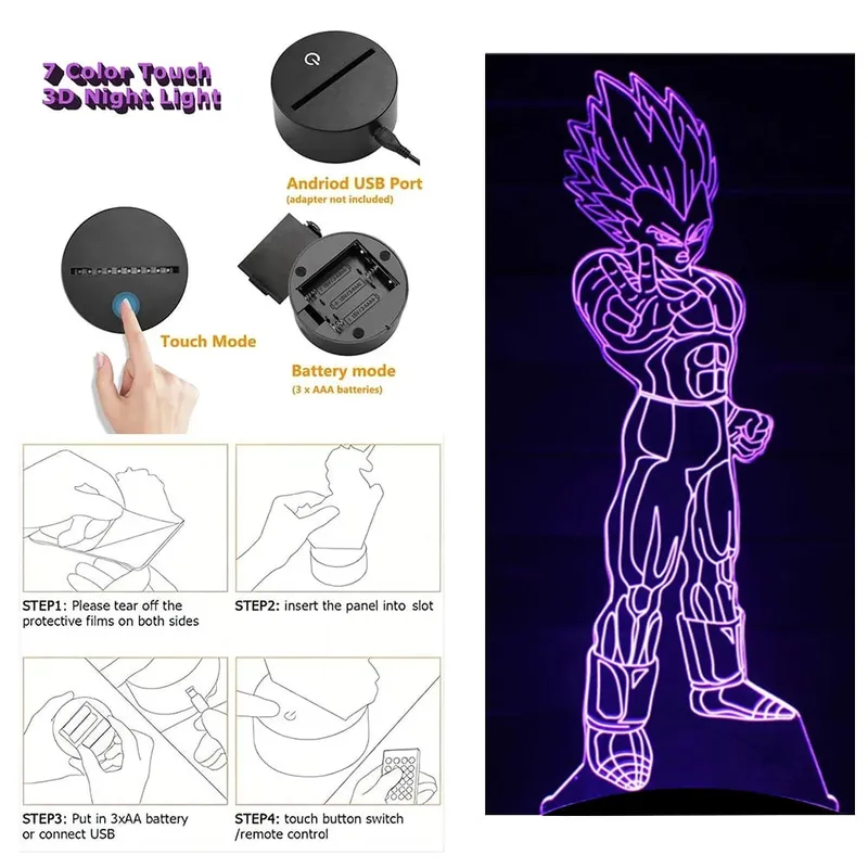 Dragon Ball Z Anime Figures Goku Vegeta Gohan Broly 3D Lamp PVC Action Figures Toys for Children Trunks Buu Super Saiyan Gifts — image 11