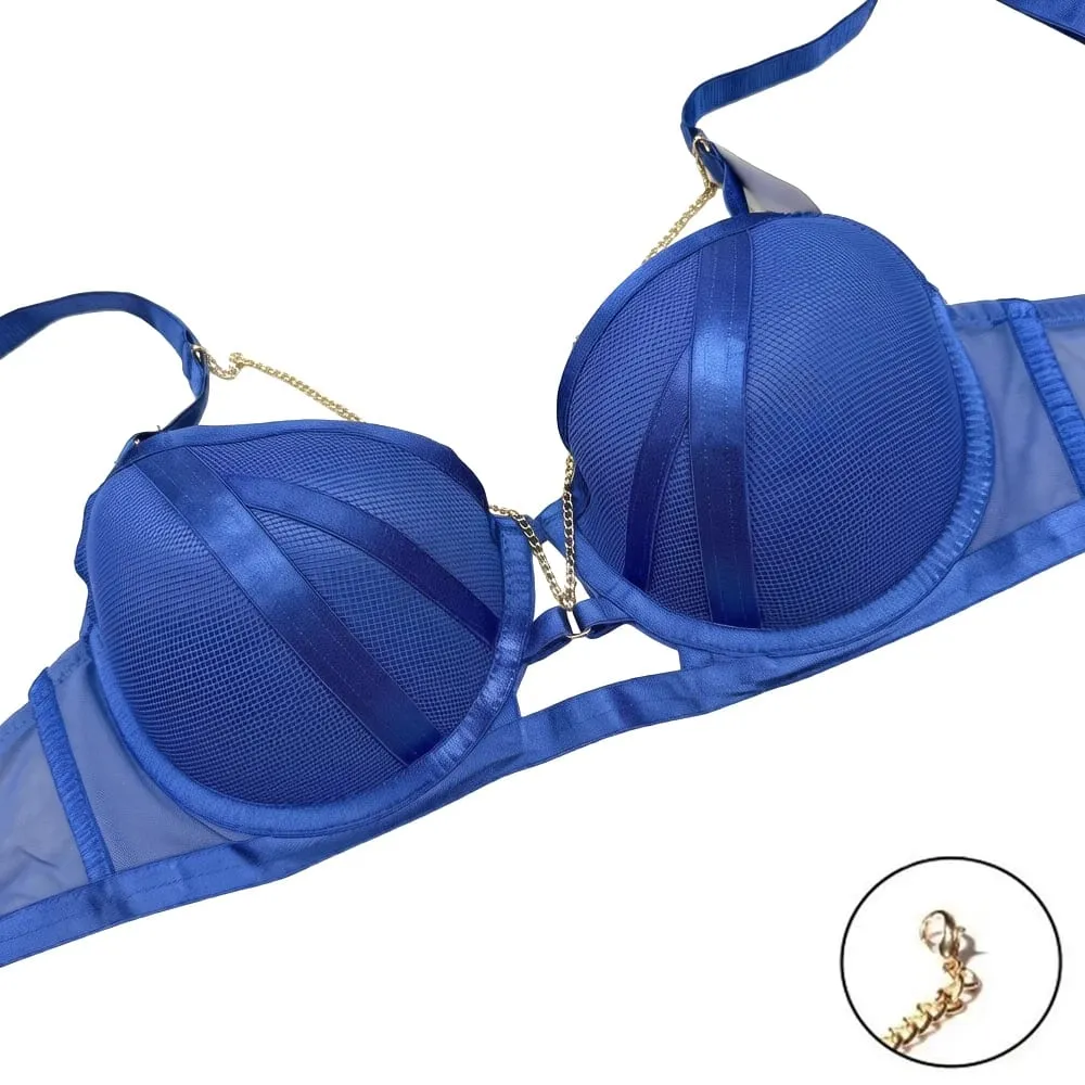 Metal Chain Mesh Underwire Bra Set Women Sexy Hollow Out 2 Piece Lingerie Push Up Bra & Panty — image 5