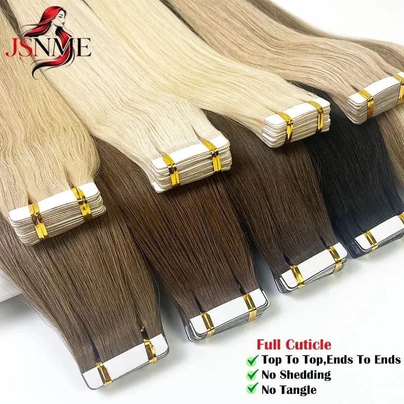 Straight Tape In Hair Extensions Invisible 100% Really Human Hair Tape Ins Black Brown Blonde 16-24 inch For Salon