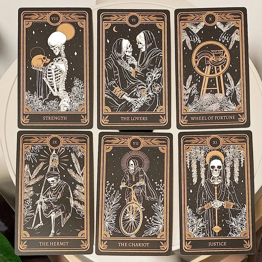 The Marigold Tarot Deck 78pcs Cards Black & Gold Skull Art Tarot Cards Rider-Waite Inspired Divination Deck English Ver.