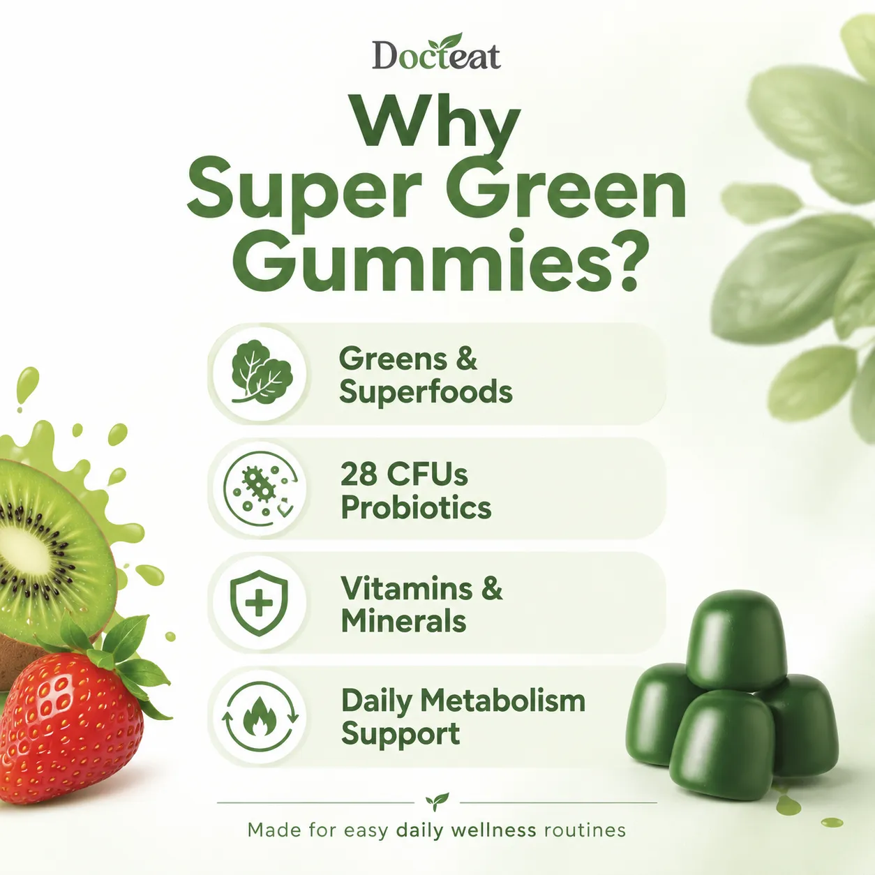 Super Green Superfood Gummies Multivitamin Vitamin A C D Chromium Antioxidant Immune Health Calcium Absorption 12 Servings — image 4