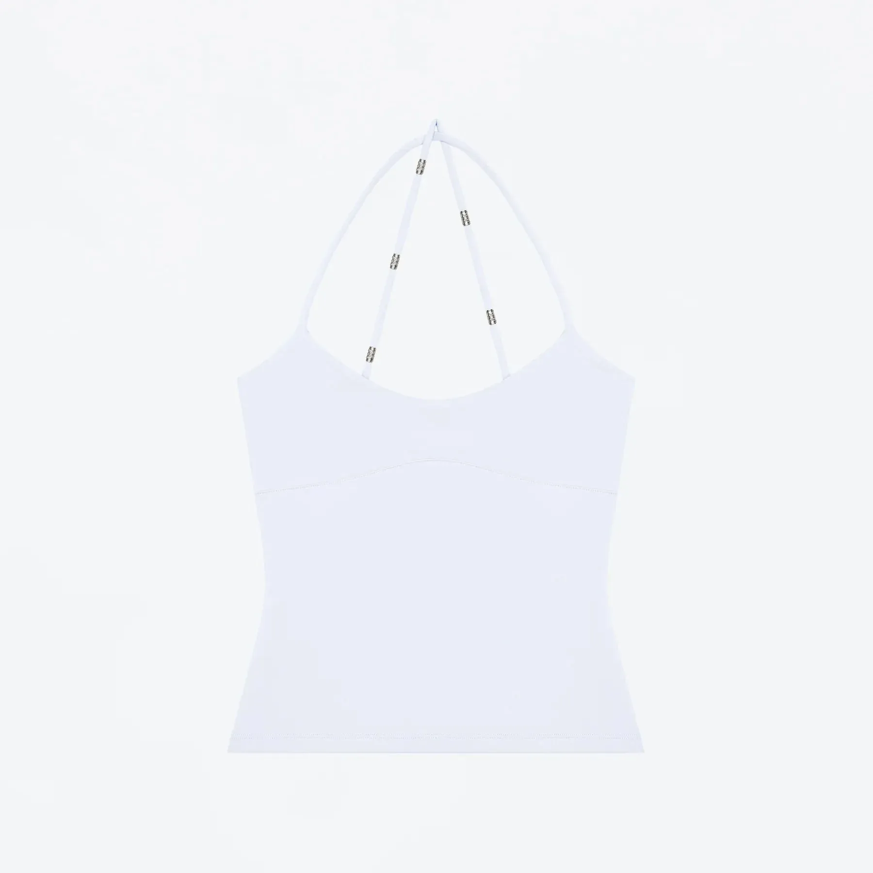 Halter-top med kryds-ryg skræddersyet talje-Cinching Camisole U-hals Halter-tanktop Metaludsmykket slim-fit-top til lag eller brug alene
