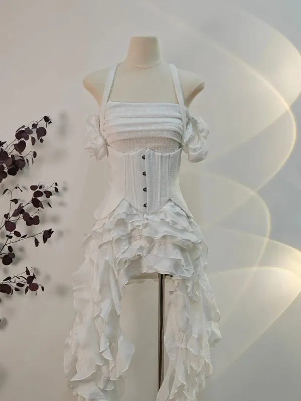 Women's Ruffle Edge Pleated Dress Three Piece Set Sexy Backless Ruffle Edge Dress Suitable for Parties and Cocktail Parties — image 11