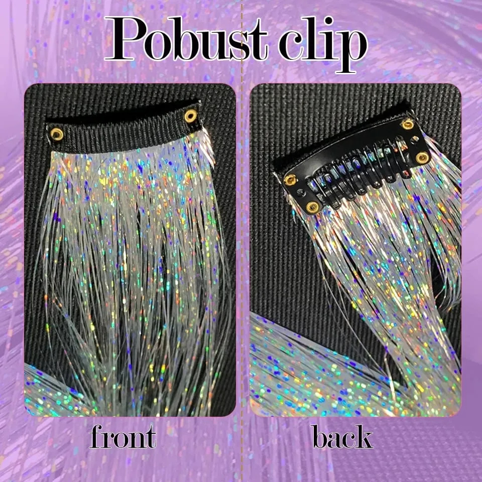 Long Straight Hair Tinsel Glitter Shiny Sparkly Synthetic Color Fresh Laser Clip in Hair Extensions Women Party Hair Accessori