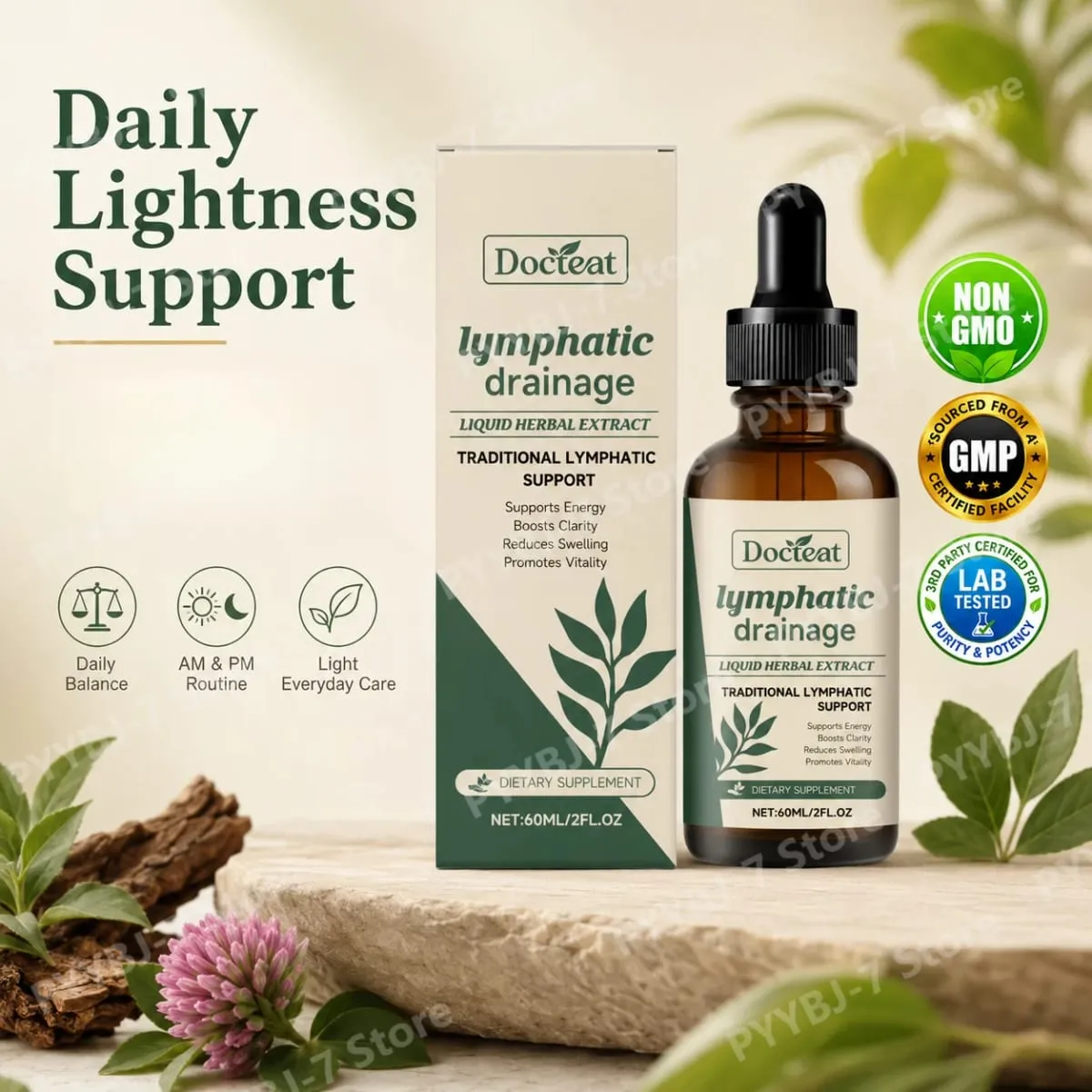 Lymphatic Drainage Drops 60ml Help Bloat Relief Immune System Health Extract with Cleavers Red Clover Stillingia Prickly Ash — image 1