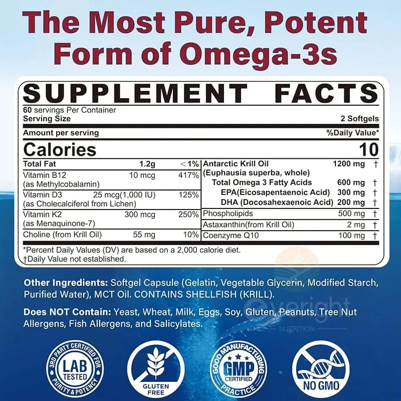 Antarctic Krill Oil 1200 mg with Omega-3 Supplement EPA & DHA Astaxanthin & Phospholipids for Heart Joint Brain Antioxidant — image 6