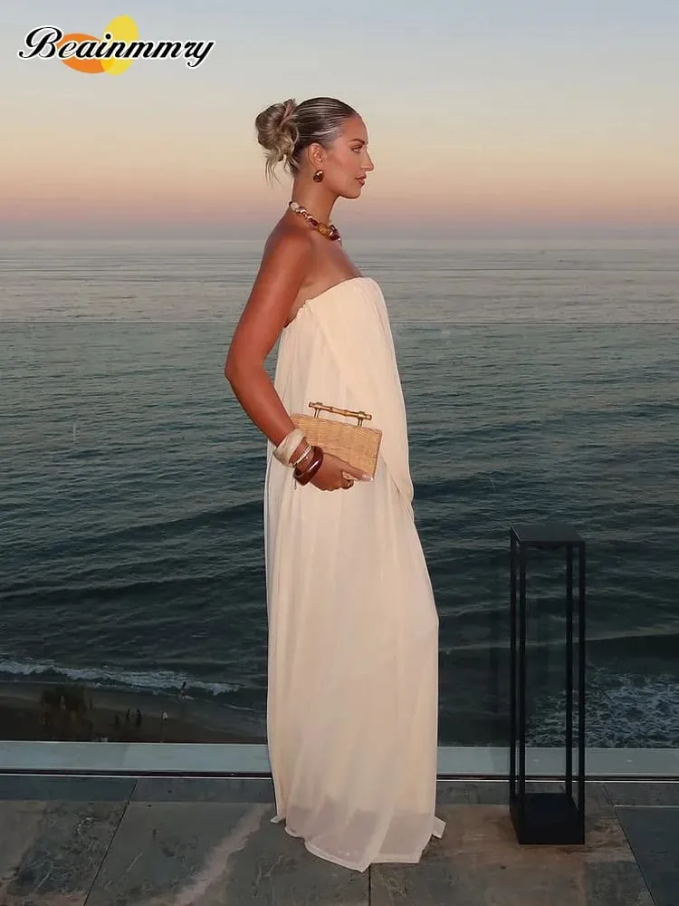 Sexy Pleated Strapless Maxi Dress Women Chic Solid Sleeveless Backless Loose Long Dresses 2026 Summer Lady Vacation Beach Outfit — image 5