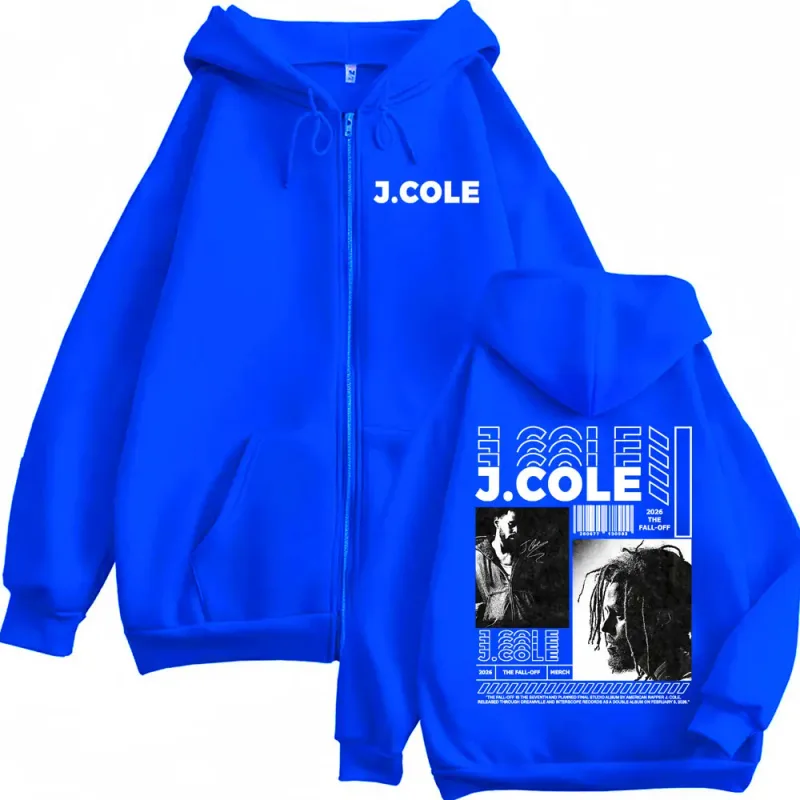2026 J Cole The Fall Off New Album Zipper Hooded Men's Women Casual Fleece Jacket Sweatshirts Fashion Trend Zip Up Hoodies Coats