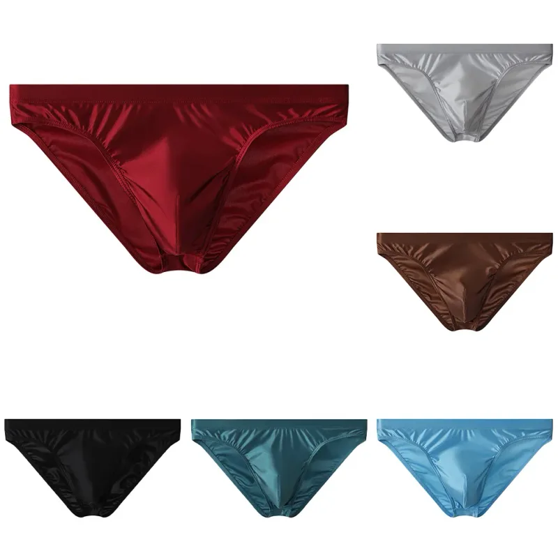 Luxury Brown Satin Men's Bikini Briefs High Elastic Waistband Smooth Shiny Underpants With 3D Contour Pouch Breathable Intimates — image 9
