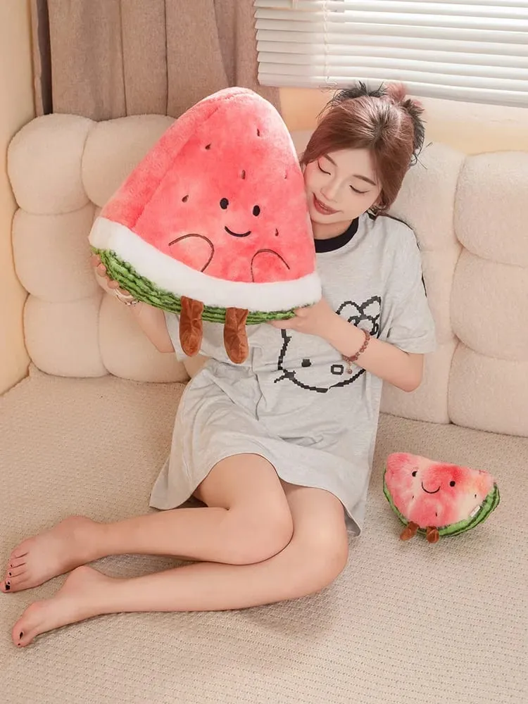 23/45cm Cute Watermelon Slice Plush Pillow Smiling Face Cute Triangular Fruit Red Cushion with Legs Plushie Decoration Gift