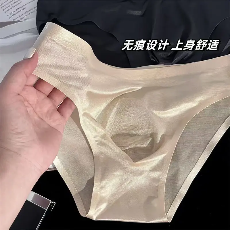男性アイスシルクブリーフ超薄型シームレスなセクシーなパンティー速乾性 U バルジポーチ通気性の下着高級光沢のあるパンツ — image 6