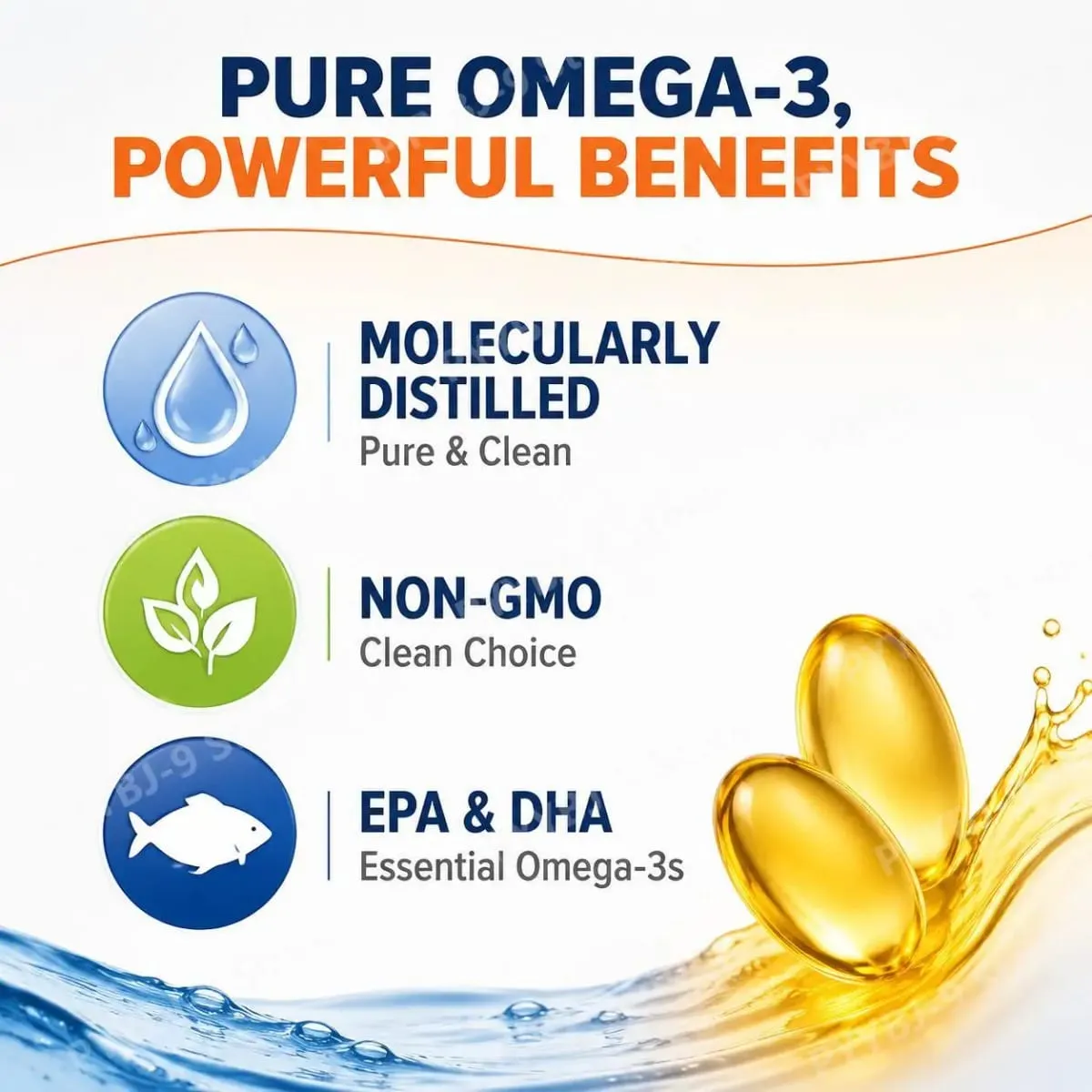 Omega 3 Fish Oil Softgels with EPA DHA Molecularly Distilled Heart Brain and Eye Health Support Easy to Swallow 200 Count