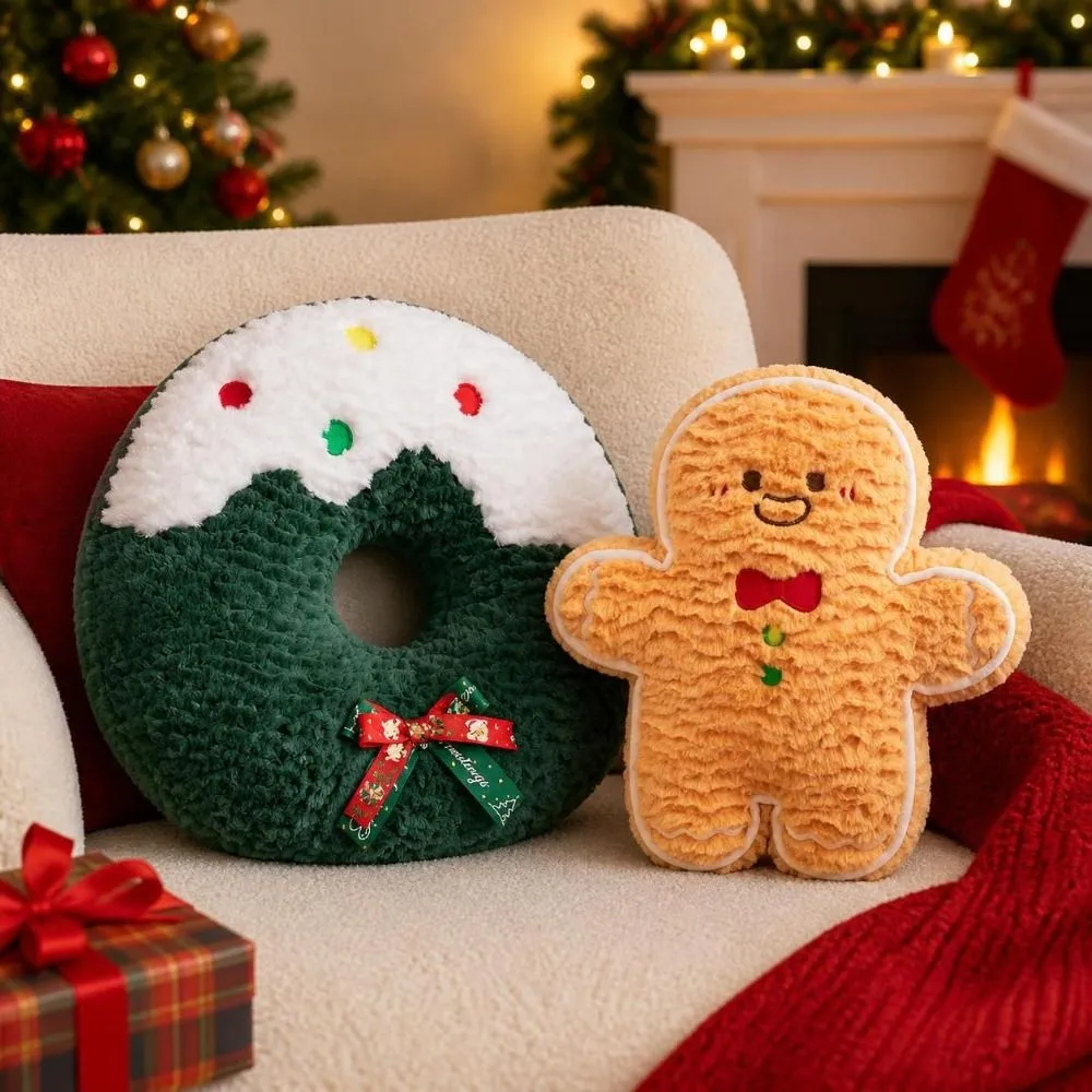 Cute Creative Shape Christmas Pillow Soft Stuffed Comfortable Gingerbread Man Cushion Seasonal Pattern Waist Cushion Home Decor — image 1