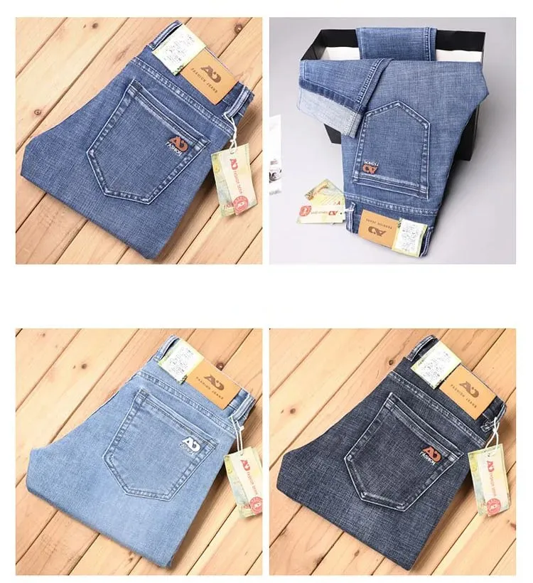 2026 Spring Summer Men's Slim Jeans Stylish Casual Stretch Fabric Denim Pants Classic Trousers Smoke Gray Plus Size 40