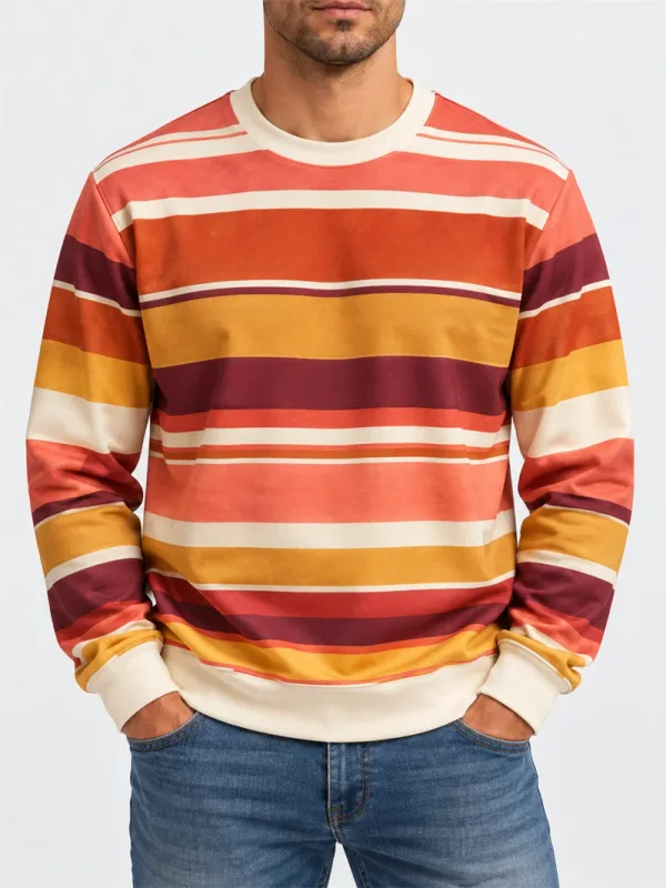 Pánská Vintage mikina s pruhovaným výstřihem Ležérní Pulovr s dlouhým rukávem Color Block Podzim Streetwear Každodenní móda Klasický top