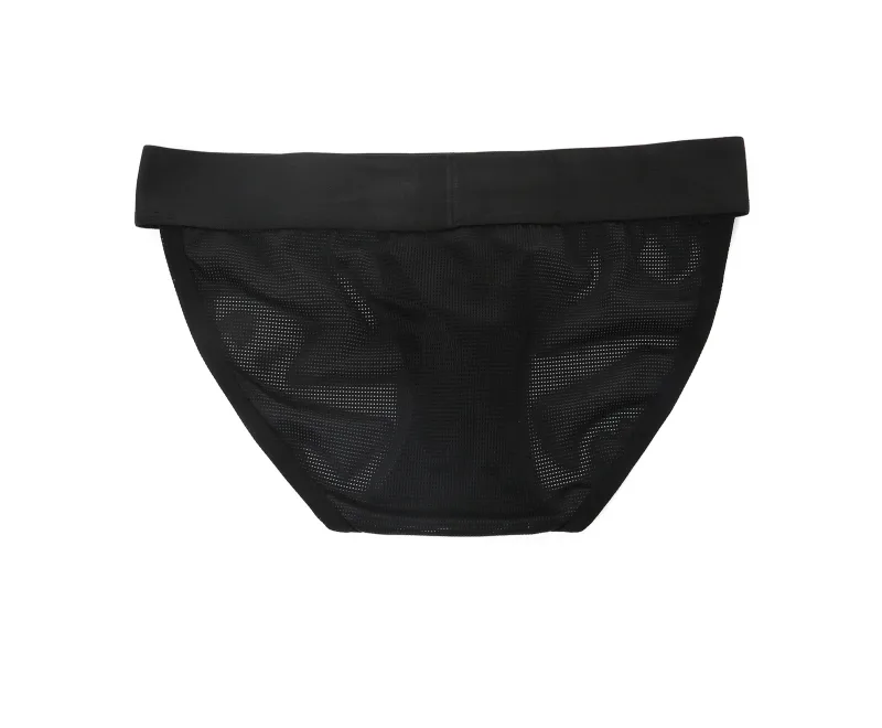 Mesh Underwear Men Sexy Briefs Buckle Bulge Pouch See‑Through Underpants Male Sheer Lingerie Panties