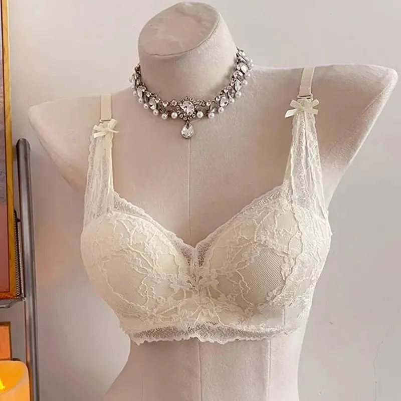Female Halter Style Bow Lace Bra Padded Push‑Up No Underwire Soft Inner Wear Lingerie for Small Bust Daily Wearセクシーな — image 8