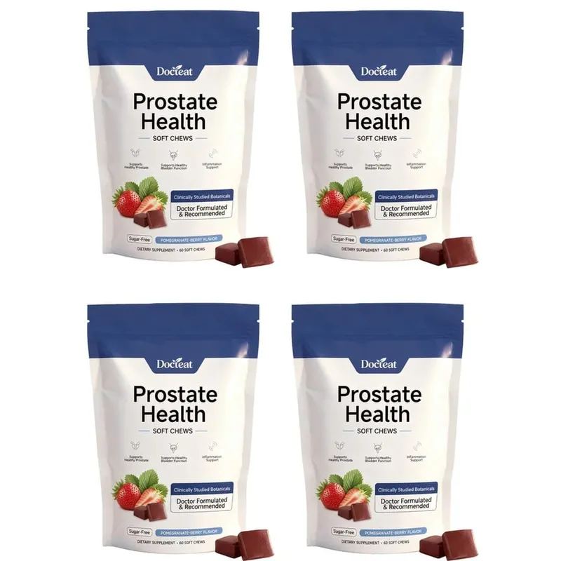 Doceat Prostate Health Soft Chews with Zinc Vitamin C and Plant Sterols Sugar-Free Pomegranate-Berry Flavor 60 Soft Chews