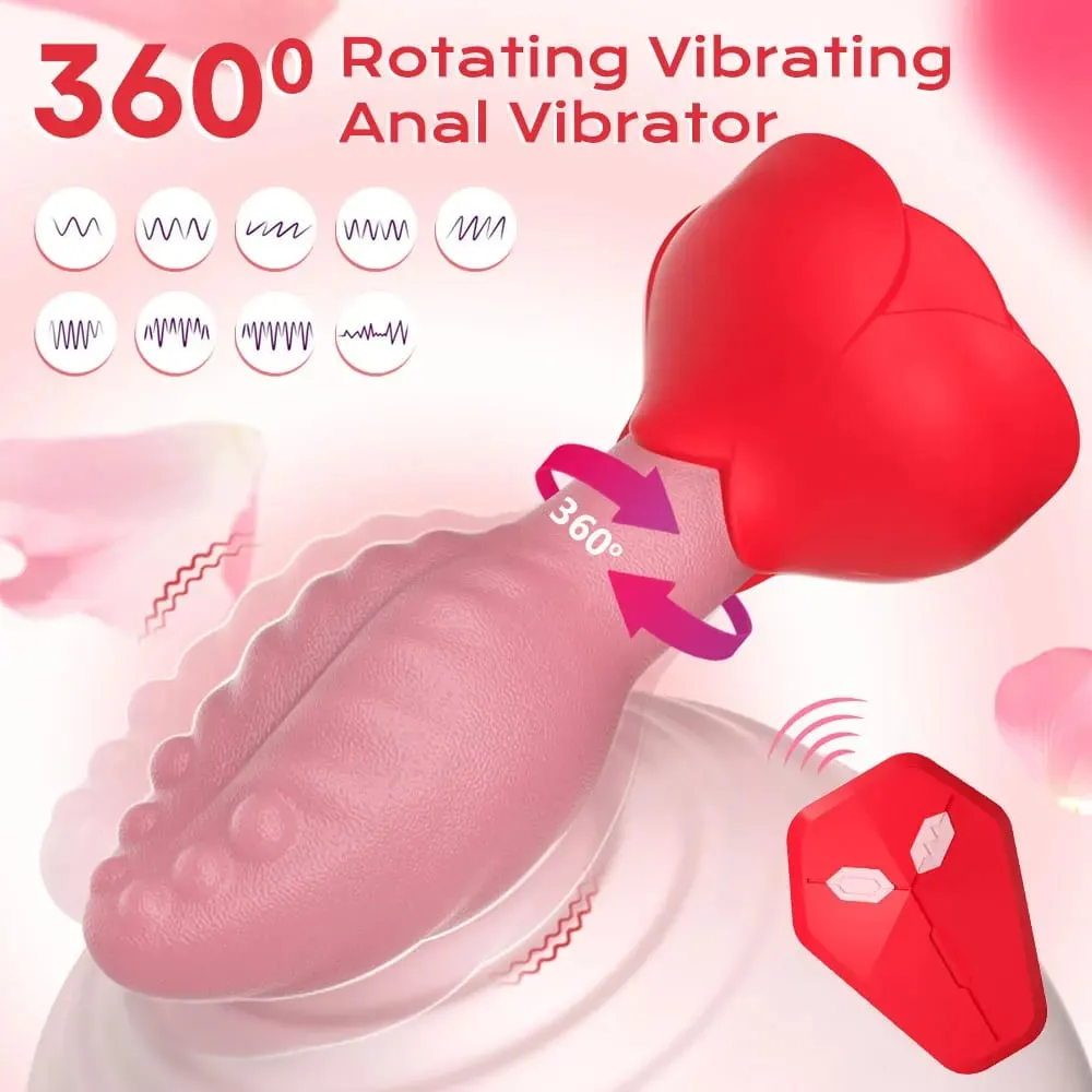 Remote Control 360° Rotation Wiggle Tongue Vibrator Rose Butt Plug for Men Prostate Massager Adults Sex Toys for Women Men Gay