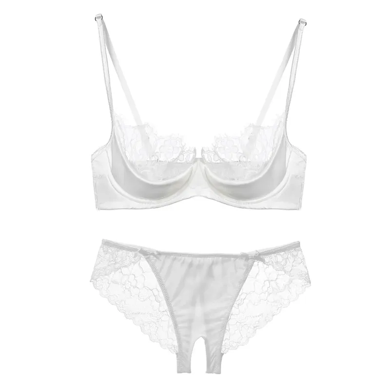 Kadın Fransız Dantel Yarım Fincan iç çamaşırı seti Yeşil Ultra Ince Şeffaf Yumuşak Rahat Balenli Sütyen Küçük Göğüs 32-38AB