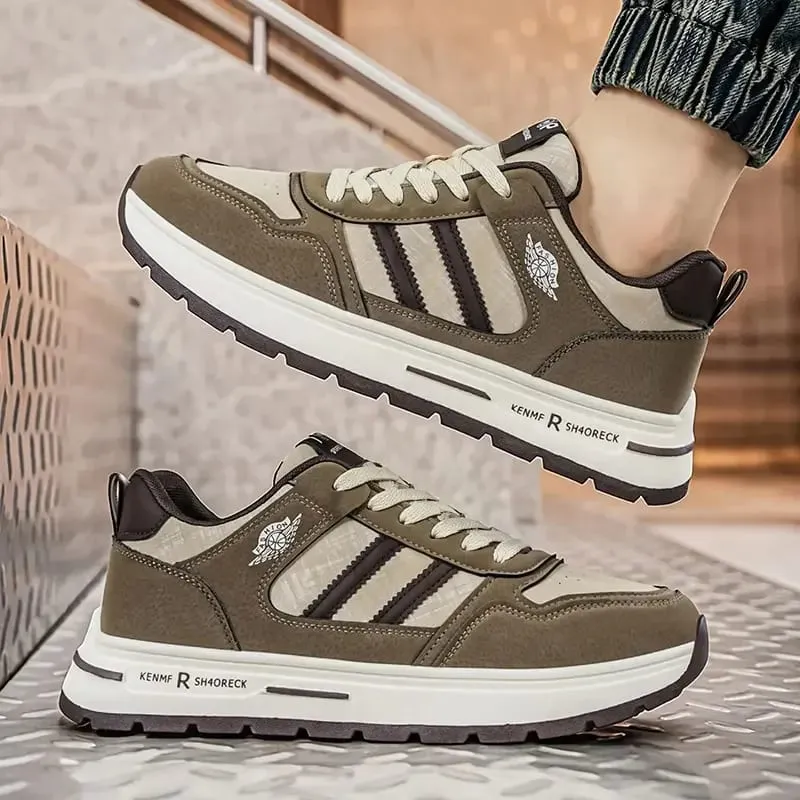 Men Retro Stripe Casual Sneakers Brown Khaki Thick Cushion Non-slip Sole Lace-up Lightweight Outdoor Walking Jogging Daily Shoes — image 4