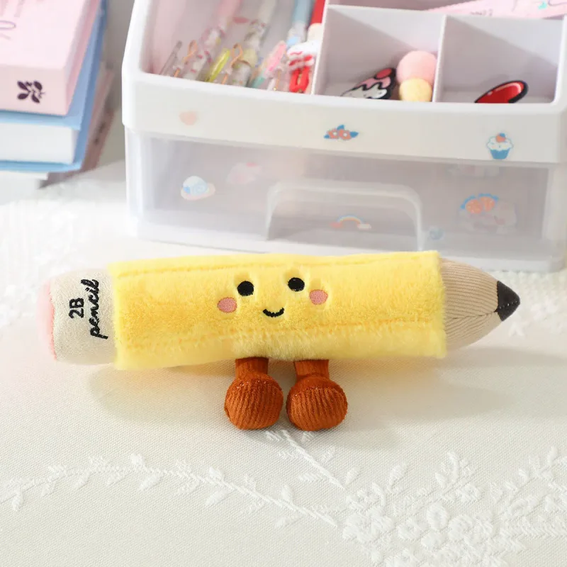 1pc 편지지 플러시 장난감 웃는 Kawaii 얼굴 연필 책 눈금자 다리 인간형 인형 장식 플러시 생일 선물