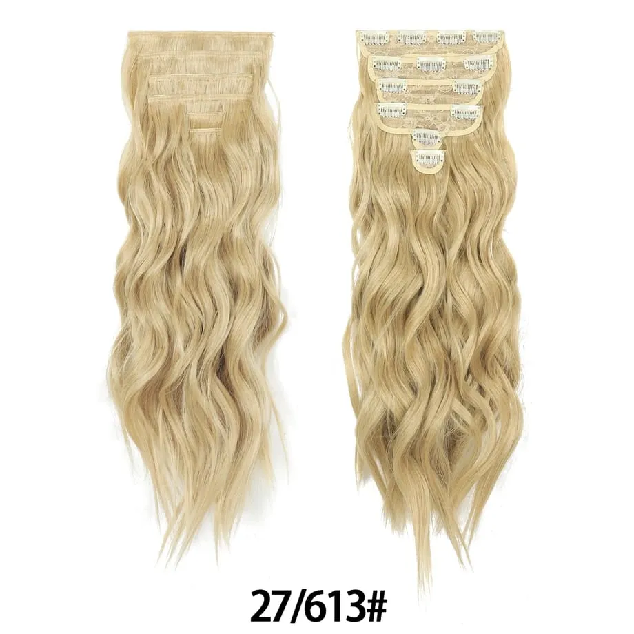 6PCS Clip in Hair Extensions Honey Blonde Mixed Light Brown 24 Inch Long Water Wavy Synthetic Hair Extensions For Women Use — image 12