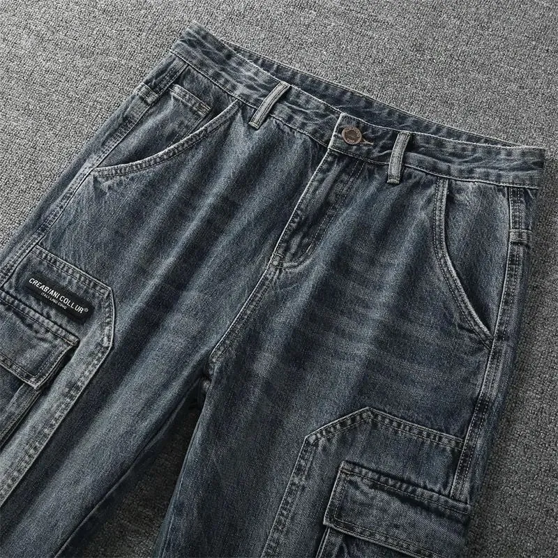 Autumn Retro Tooling Harlan Men's Trendy Jeans Trendy Brand Loose Straight Pocket Large Size Men Clothing Cargo Pants Men