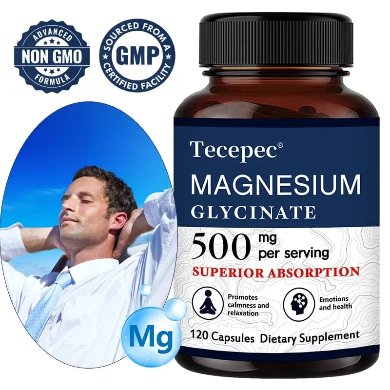 Magnesium Glycinate 500mg Capsules High Absorption Promote Calm and Relaxation Stress & Anxiety Relief Dietery Supplement — image 2